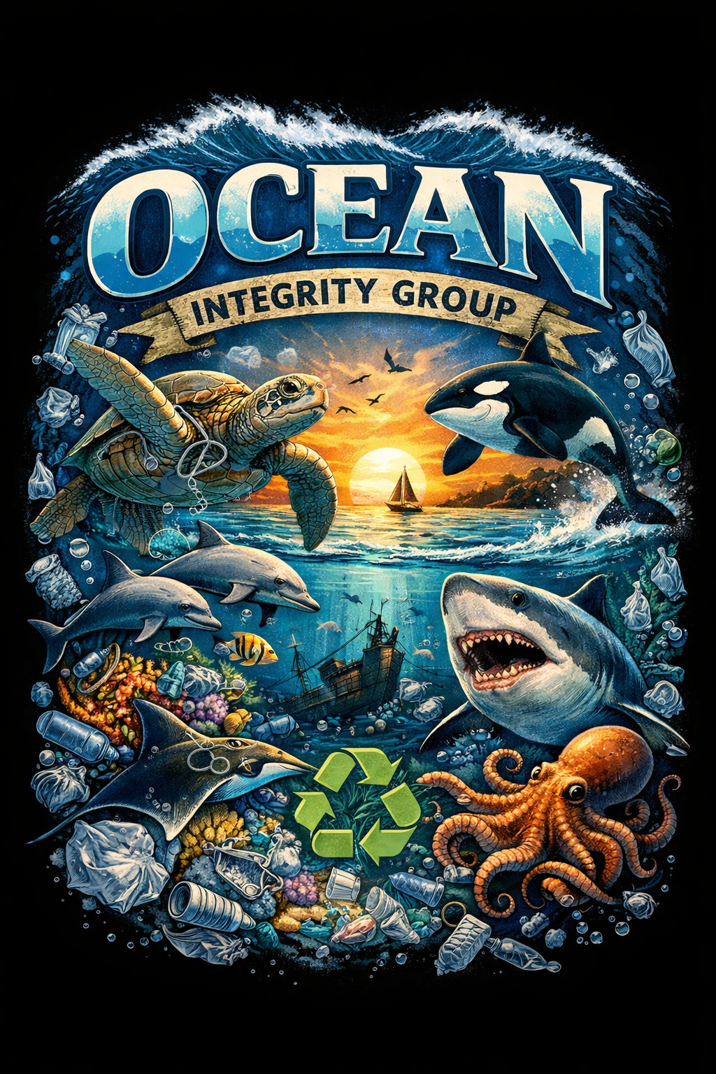 Ocean Life with Recycle symbol tee